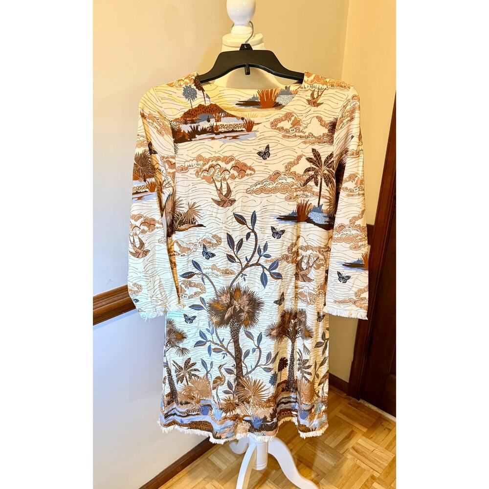 Spartina 449 Coastal Marsh Print Fringe Hem Shift Dress | Size Small - Picture 2 of 14
